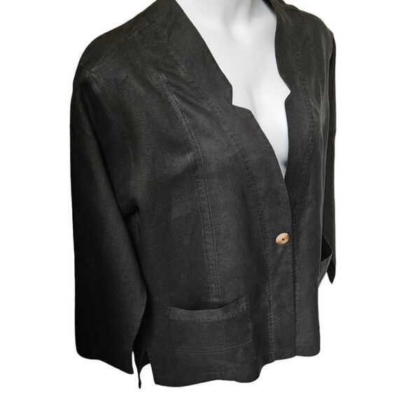 ANDREA JOVINE Women's Plus Size Black Linen Blazer with Pockets 1X-2X - Picture 3 of 13